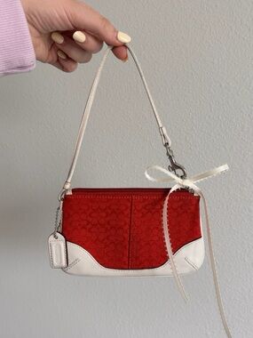 Red Coach Jacquard Wristlet